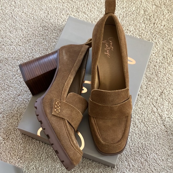 Crown Vintage Shoes - NEW Crown Vintage Alicia mocha latte cow suede heeled loafers.  NWT